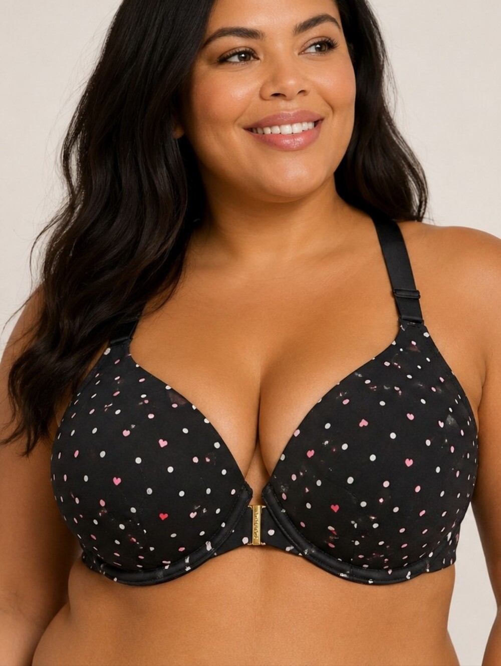 🖤 Cacique 48B Black Heart Print Front Closure Racerback Bra Plus Size